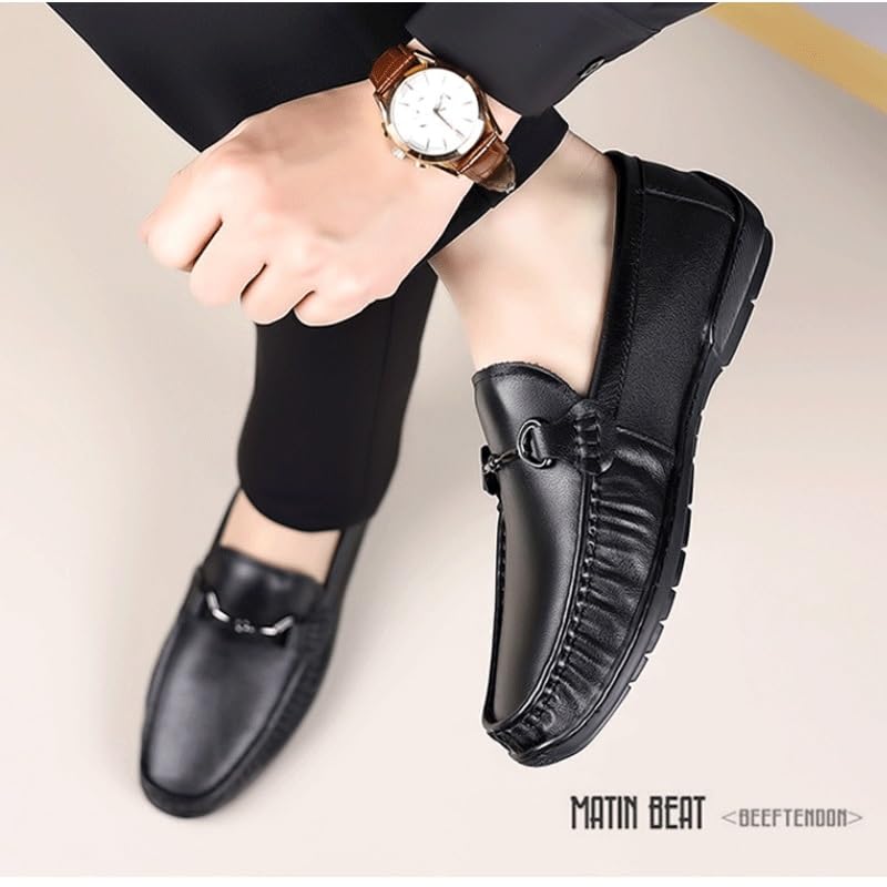 Men's Genuine Leather Hand Stitched Dress Loafers Mens Moccasins Commuter Slip-Resistant Lightweight Breathable Easy to Walk Slip-On Shoes with Non-Slip Sole3