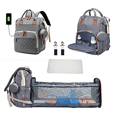 Agudan Diaper Bag Backpack with Changing Station,3 in 1 Maternity Baby Bags with Crib, Portable Travel Nappy Back Pack