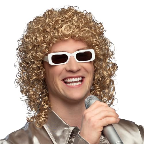 Boland 86404 - Perruque adulte chanteur avec lunettes, cheveux synthétiques bouclés, coiffure, lunettes de fête, rock star, déguisement, carnaval, fête à thème