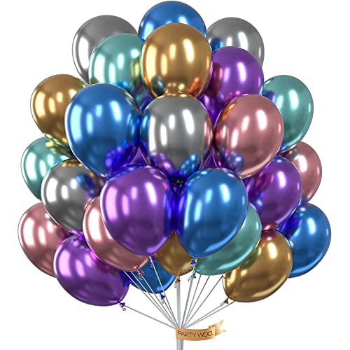 PartyWoo Metallic Balloons, 50 pcs 12 Inch Gold Metallic Balloons Silver Metallic Balloons Blue Metallic Balloons Shiny Balloons for Party Birthday Decorations, Wedding Decorations (PartyWoo32562)