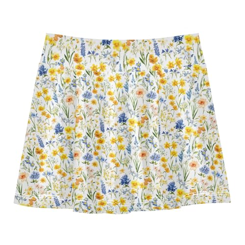 Colorful Spring Floral Girls Athletic Skirt with Built in Shorts Kids Pleated Tennis Skirt with Pockets Flowy Little Girl Skort