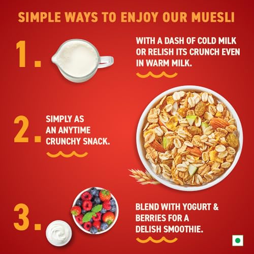 Bagrry’s Crunchy Muesli – 1kg Jar | 83% Multigrain, Brans, Almonds, Raisins & Honey | 40% Fibre Rich Oats | High Fibre and Protein Breakfast Cereal | No Added Preservatives | Non-GMO Oats | 100% Natural | Trans Fat & Cholesterol Free