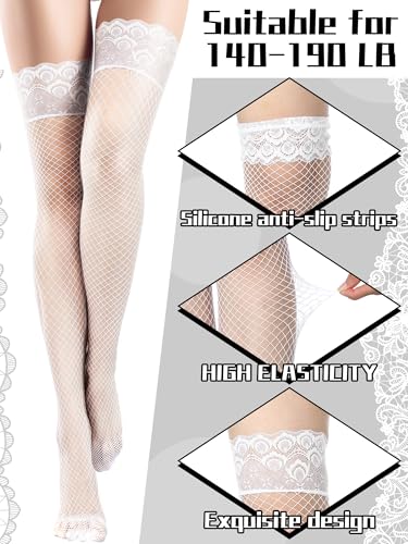Image of Bencailor 4 Pairs Fishnet Thigh High Stocking for Women Silicone Lace Top Sheer Over Knee High Silky Stockings