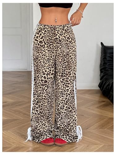 Verdusa Women's Loose Wide Leg Pants Tie Side Striped Elastic Waist Trousers4