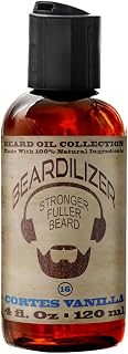 Beardilizer Cortes Vanilla Beard Oil for Men – 100% Natural Growth Oil & Conditioner with Argan, Jojoba & Vitamin E – Softening, Moisturizing for Soft, Healthy Beard – 4 Oz