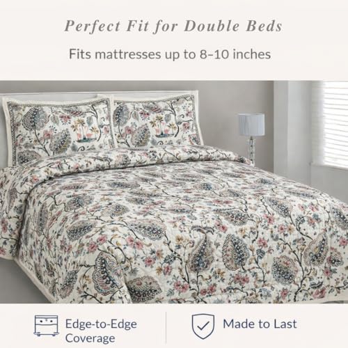 Image of ElanorHomes 240 TC Cotton Double King Size Bedsheet | Hand Printed | Ultra-Soft & Skin-Safe | Breathable Summer Comfort | 93x108 inches with 2 Pillow Covers (Flamingo Petals)