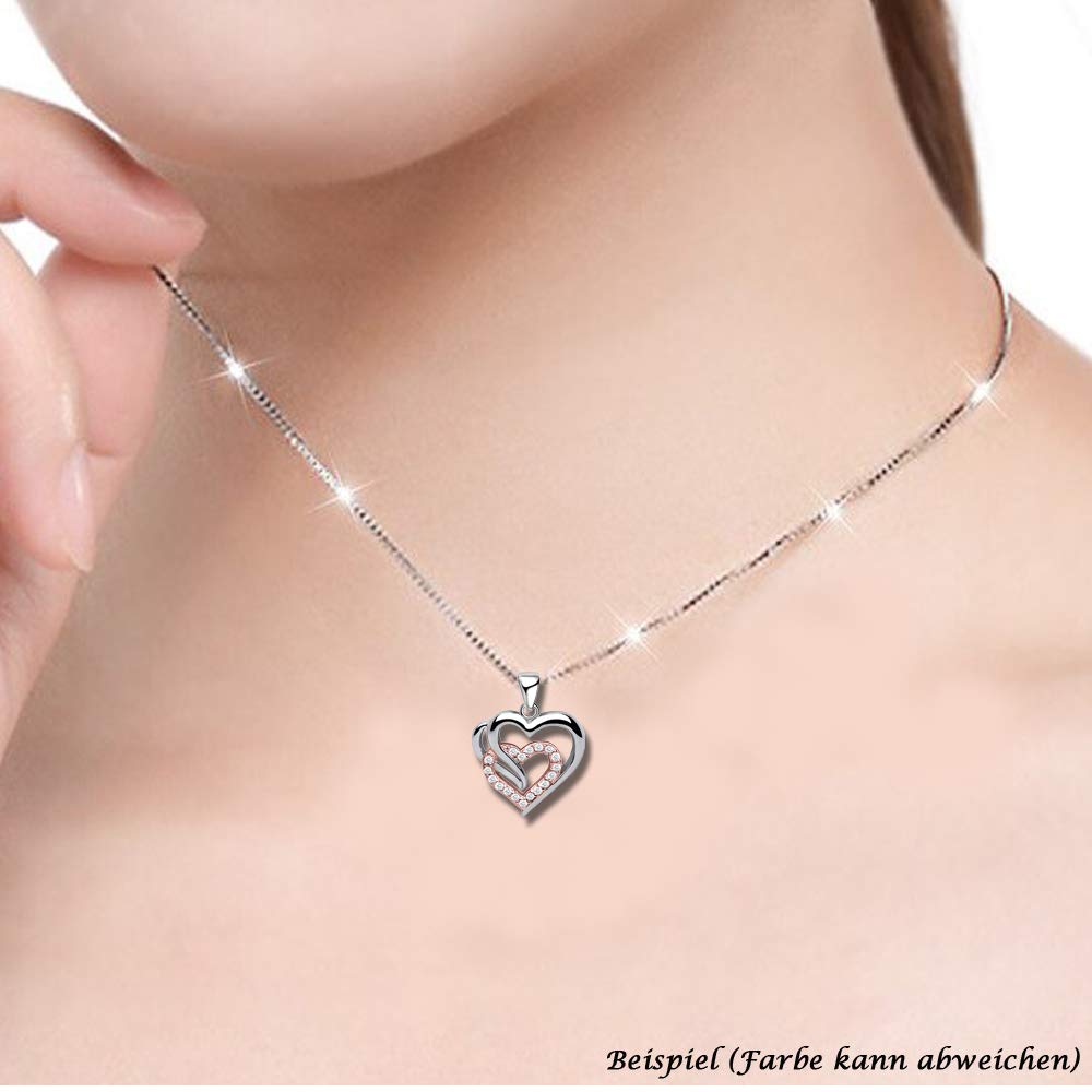 Damen Herz Halskette 925 Sterling Silber mit Rundschliff Zirkonia Frauen Kette Anhänger