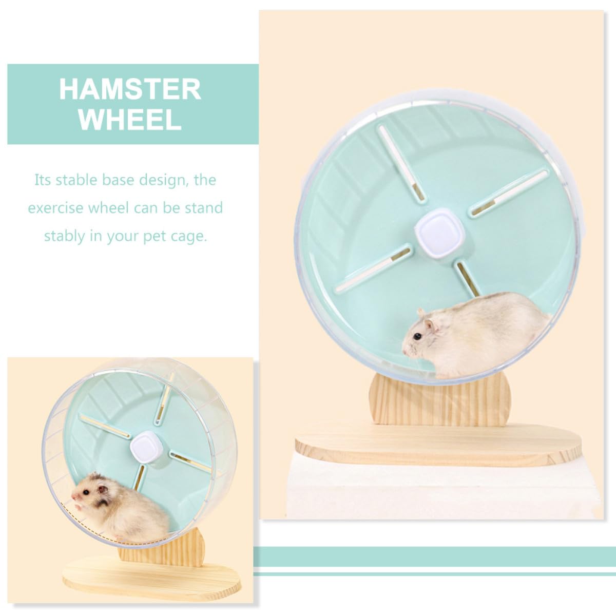 STOBAZA Rueda de Hámster Que Alivia el Aburrimiento Silenciosa Base Estable Material Abs y Madera, Diseño Estable Tamaño 20cm para Jaula de Mascotas