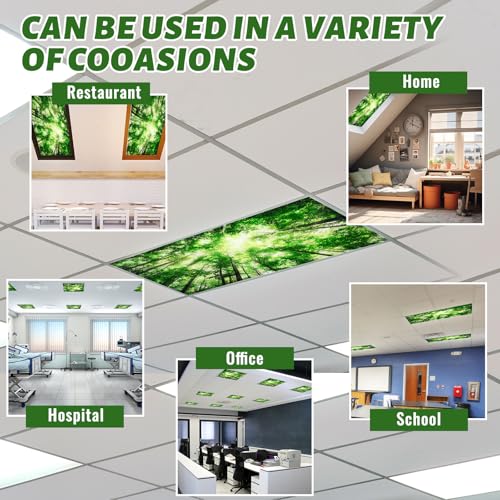 Image of Hortsun 4 Pack 4 x 2 Feet Fluorescent Light Covers, Magnetic Light Filters for Classroom Ceiling, Decorative Lights Shade for Office Home Hospital(Forest)