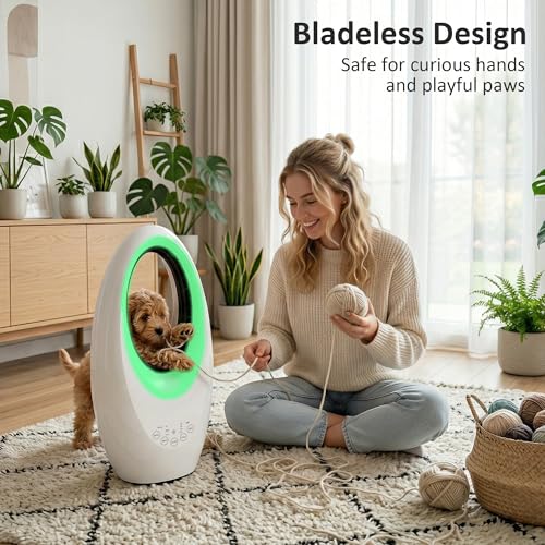 Homcom Bladeless Tower Fan, 22.5" Standing Cooling Fan With 60° Oscillating, Led Lights, 3 Speeds, 7.5H Timer, Remote Control For Bedroom, White - 3