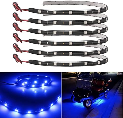Car Led Strip Light 30CM Waterproof Led Lights Strip for Interior Car Lights Underglow Motorbike Golf Cart Exterior Blue Led Strip 12V 5050 12SMD,Pack of 6