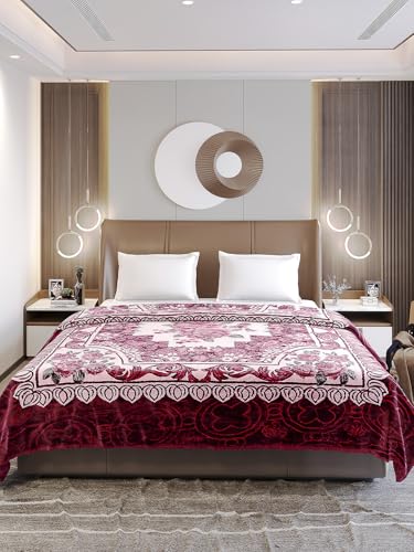 Image of Monte Carlo Regal Gold Double Bed Winter Blanket Single Ply 510 GSM | 2.5 KG (210 x 205 CM) Maroon White 04