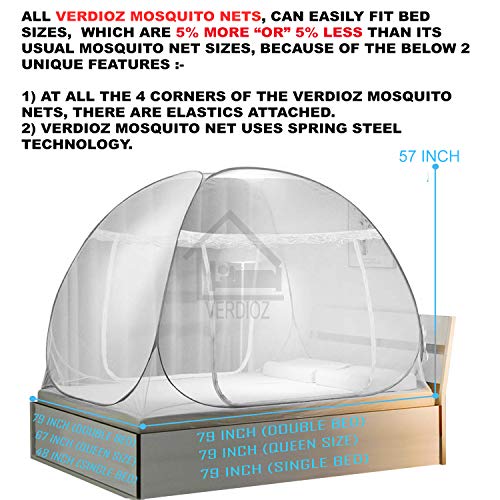 Image of VERDIOZ Mosquito Net for Double Bed King Size with Multicolor 3cm Glittery Star Design | Strong 28 GSM White Net | White PVC Coated Steel Wire | 2 Doors Foldable Machardani - (Blue with Stars)