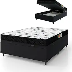 Cama Box Com Baú Casal Colchão Espuma 138x188x53cm Polar Branco/Preto