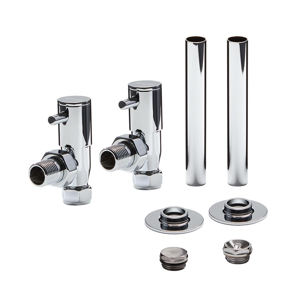 Milano Chrome Angled Heated Towel Rail Radiator Valves and Pipe Sleeve Kit
