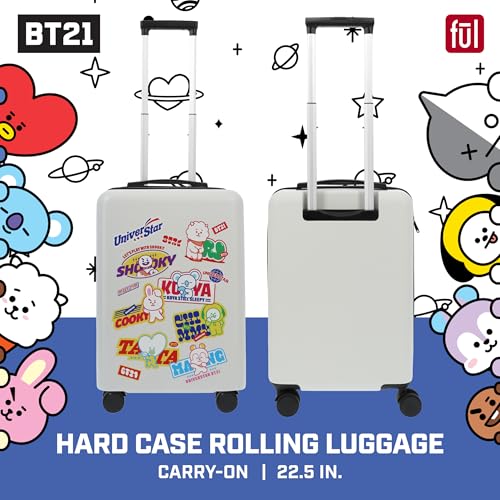FUL BT21 22.5 Inch Carry On Luggage, LINE Friends Hardshell Rolling Suitcase with Spinner Wheels, White2