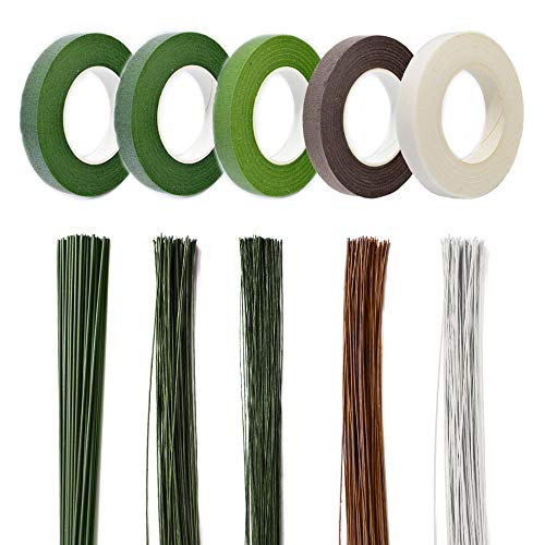 Zasiene Kit di Strumenti per Composizioni Floreali 5 Rotoli Nastro Nastri per Fiori e 220 Pezzi Stelo Filo Floreale Fiori Filo per Fioristi (18/22/26)