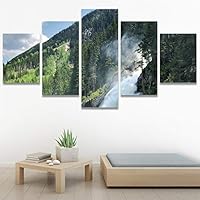 SIGNWIN 5 Panel Canvas Wall Art Mountain Waterfalls for Home Decorations Ready to Hang - 60