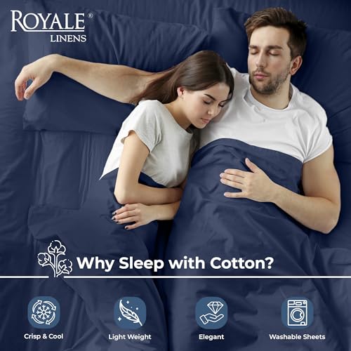 Image of Royale Linens 100% Organic Cotton Full Flat Sheet Only - Super Soft - Percale Top Sheets - Full Flat Sheet Sold Separately - Breathable, Cool & Crisp Navy Sheets Only (81 inch x 96 inch, Navy)