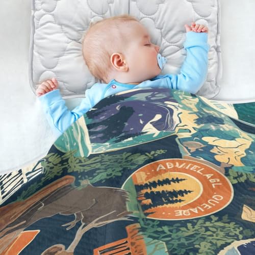 Image of Baby Swaddle Blanket for Boys Girls Soft Warm Stroller Throw Blanket for Newborn Infant Toddler 30X40in Camping National Park Colorful Labels Emblems (2)