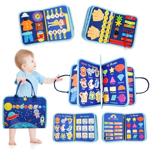Image of Montessori Busy Board Sensory Toddler Activity Book (Planet) | Toddla Learning Quiet Book for Boys & Girls Ages 1-3, Ideal Birthday & Christmas Gift for 1+ Year Old