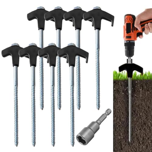 8 Metal Hex Socket Ground Anchor Stakes - Heavy Duty Black Tent Pegs, 20CM