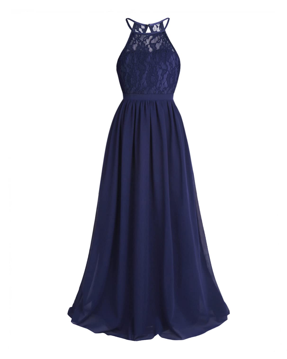 iiniim Girls Lace Dress Chiffon Gown Dress Floor Length Dress Wedding Bridesmaid Flower Girl Long Dress Navy Blue 12 Years