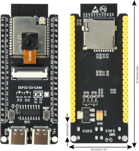 Image of ESP32-S3-CAM Development Board with OV3660 Camera, ESP32-S3-WROOM N16R8 Module with Dual Type-C Interface Support Wi-Fi and Bluetooth MCU Microcontroller for IoT, DIY Projects and AI Project
