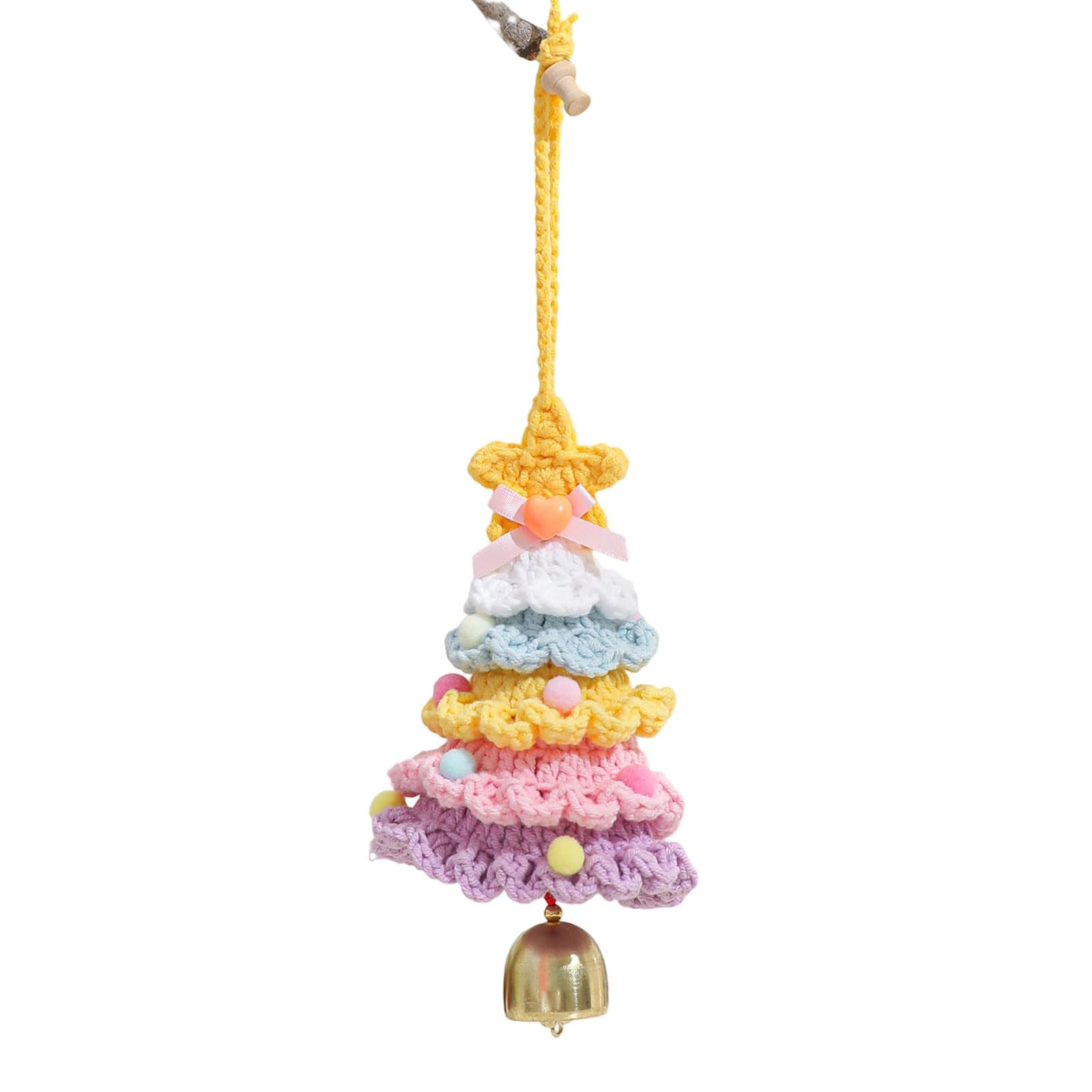 KAQNTUD Crocheted Christmas Tree Hanging Decoration Handmade Yarn Decoration with Bell for Car Interior Holiday and Festive Holiday Accents