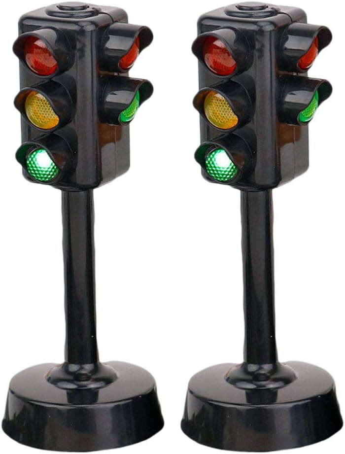 Kisangel 2Pcs Traffic Signal Light Toy for Kids, Early Education Traffic Signs Model for Home Play, Assorted Colors, 4.33X1.77X1.77In (Random Color and Size)