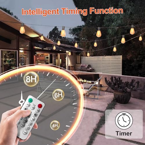 BLIATLUS 50FT Solar String Lights Outdoor Waterproof with Remote Control Solar Patio Lights 17 shatterproof LED Bulbs for Porch Garden Market Bistro Patio Backyard Fence — view 2