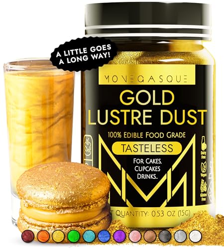 MONÉGASQUE Gold Edible Glitter for Drinks 15g Edible Glitter for Cakes - Gold Luster Dust for Drinks & Cocktail Shimmer - Drink Shimmer Cocktails & Cake Lustre Dust - Food & Cake Decorations Spray