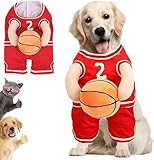 Dog Basketball Costume with Ball,Dog Basketball Costume Basketball Costume for Dogs Basketball Dog Halloween Costume, Holding Balldog Basketball Jersey with Ball Costume, Adjustable Straps. Red S