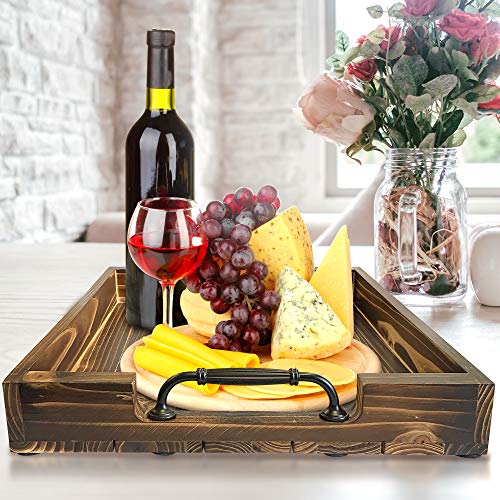 Ottoman Wooden Serving Decorative Large Rustic Tray, Black Sleek Metal Handles. Great for Kitchen, Coffee Table, Dinning Centerpiece, Breakfast in Bed, Bathtub Accessory, Farmhouse Home Décor (Brown) - Thumbnail 6