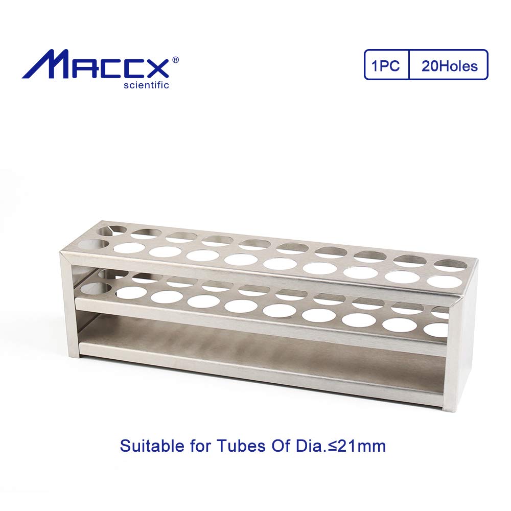 Estante para tubos, material de acero inoxidable, 20 agujeros (2 x 10), adecuado para tubos de diámetro ≤ 21 mm, TTR020-001