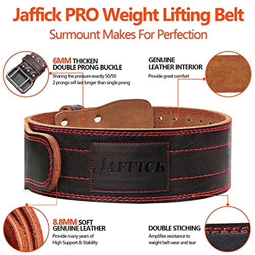 Jaffick Genuine Leather Weight Lifting Belt Of 4 Inches Wide Lower Back Support And Injury Prevention For Gym Fitness Workout Cross Training For Men And Women Squat Deadlift Up To 800 Lbs #TOP2