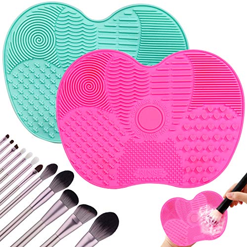 2 Makeup Brush Cleaning Mats,Silicone Makeup Brush Cleaner With Suction Cup,Portable Washing Tool Scrubber Pad For Brushes,Makeup Brush Cleaning Pad