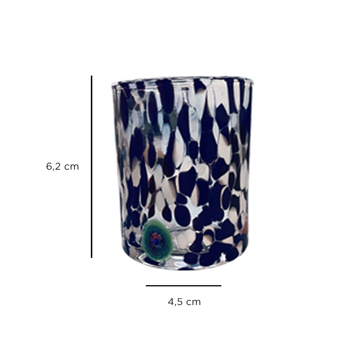 Gocce di Murano Lot de 12 verres à liqueur de pluie arc-en-ciel en verre de Murano soufflé à la main, colorés, élégants et précieux (blanc et noir, 12)