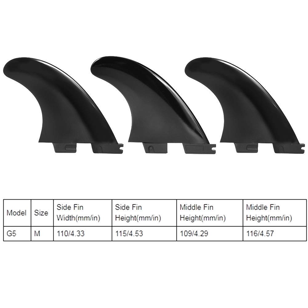 Aileron arrière de Planche de Surf, 3 pièces/Ensemble FCS2 G5 Fibre de Verre Noir aileron arrière de Planche de Surf Professionnel Accessoire de Surf Flexible pour Paddleboard
