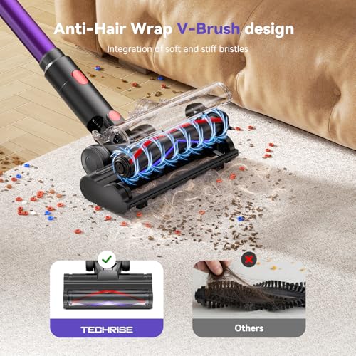 Image of TechRise Cordless Vacuum Cleaner,450W 40Kpa Vacuum Cleaners for Home,Up to 60 Min Runtime,Tangle-Free Brush,8-in-1 Versatile & Self-Standing for Hardwood Floors, Carpets, Pet Hair