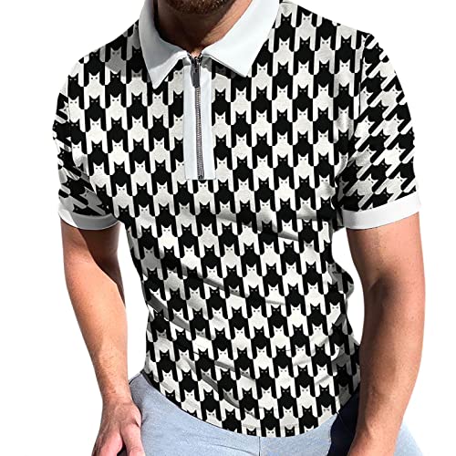 Polo para hombre con diseño de tablero de ajedrez, corte ajustado, parte superior con cuello vuelto, blusa cómoda, elástica, material de manga corta, camiseta deportiva, transpirable, sudaderas,