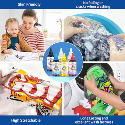 Image of DTF Ink 5Color Kit 100ml x 6 Heat Transfer Ink Refill ET-8550 I3200 | Ink Kit for ET-8550,ET-2850 L1800,R1390,I3200,XP600,XP-15000,DX5,DX7,TX800,L800,1430,P400 for All DTF Printers&Film(2Wh,CMYK)