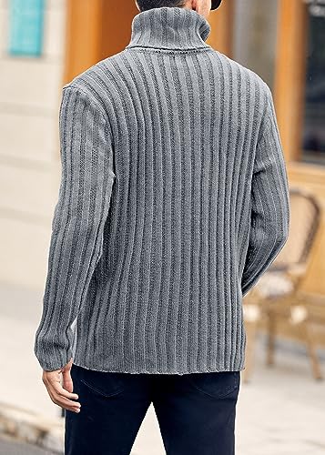 Mens Sweaters Turtleneck Cable Knitted Pullover Long Sleeve Slim Fit Chunky Casual Fall Winter Warm Cardigans4