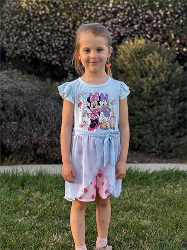Image of Disney Princess Frozen Elsa Minnie Mouse Stitch Toddler Girl Romper With Skirt Overlay Summer Jumpsuit with Bow 2-6 Years