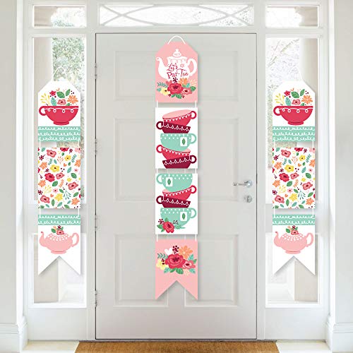 Big Dot of Happiness Floral Let’s Par-Tea - Hanging Vertical Paper Door Banners - Garden Tea Party Wall Decoration Kit - Indoor Door Decor