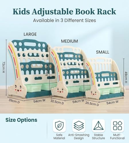 Image of 2 in 1 book shelf Cabinet for kids with toy organizers storage box for Home front facing display Storage bookshelf Rack for kid , 4‑Tier book shelves for kids with Storage Bin for Playroom Montessori