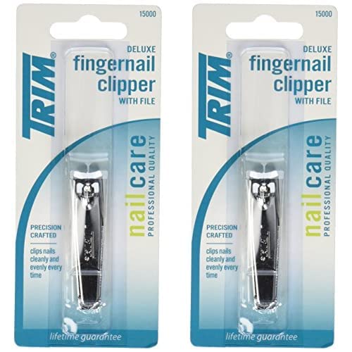 Trim Deluxe Fingernail Clippers with File – Sharp, Durable Clippers with Fold-Away Nail File for Easy, Compact Storage – Steel Nail Clippers for Precise, Even Cuts Every Time (Pack of 2)