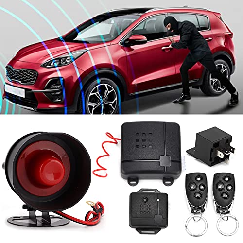 12V 1-Wege Auto Alarmanlage Anti-Diebstahl, Universal Auto Wegfahrsperre Kit mit 2 Fernbedienungen Sirene, Sicherheitsschutz Keyless Entry Systeme für die meisten Fahrzeuge – Bild 3