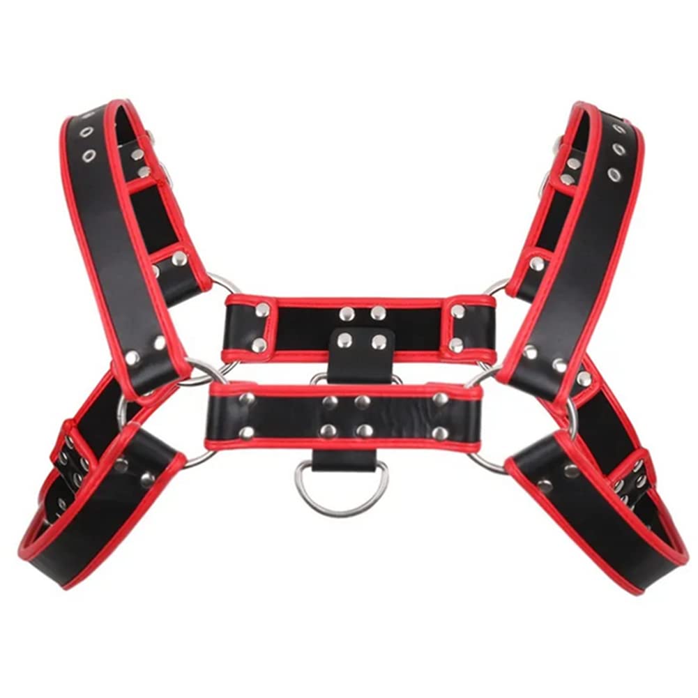 XYFfybhsd Adjustable Buckle Body Chest Harness Gay PU Leather Sexy Punk Chest Belt for Party Club Cosplay (Size:One Size,Color:Red)