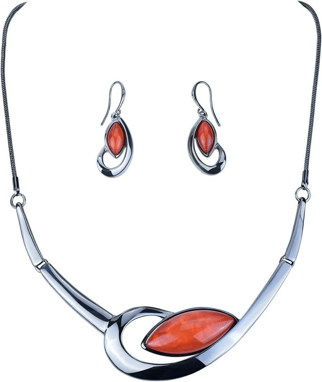 Hollow Out Oval Ring Bib Statement Necklaces and Earrings Jewelry Sets for Women Bridal Dinner Party Wedding Jewelry